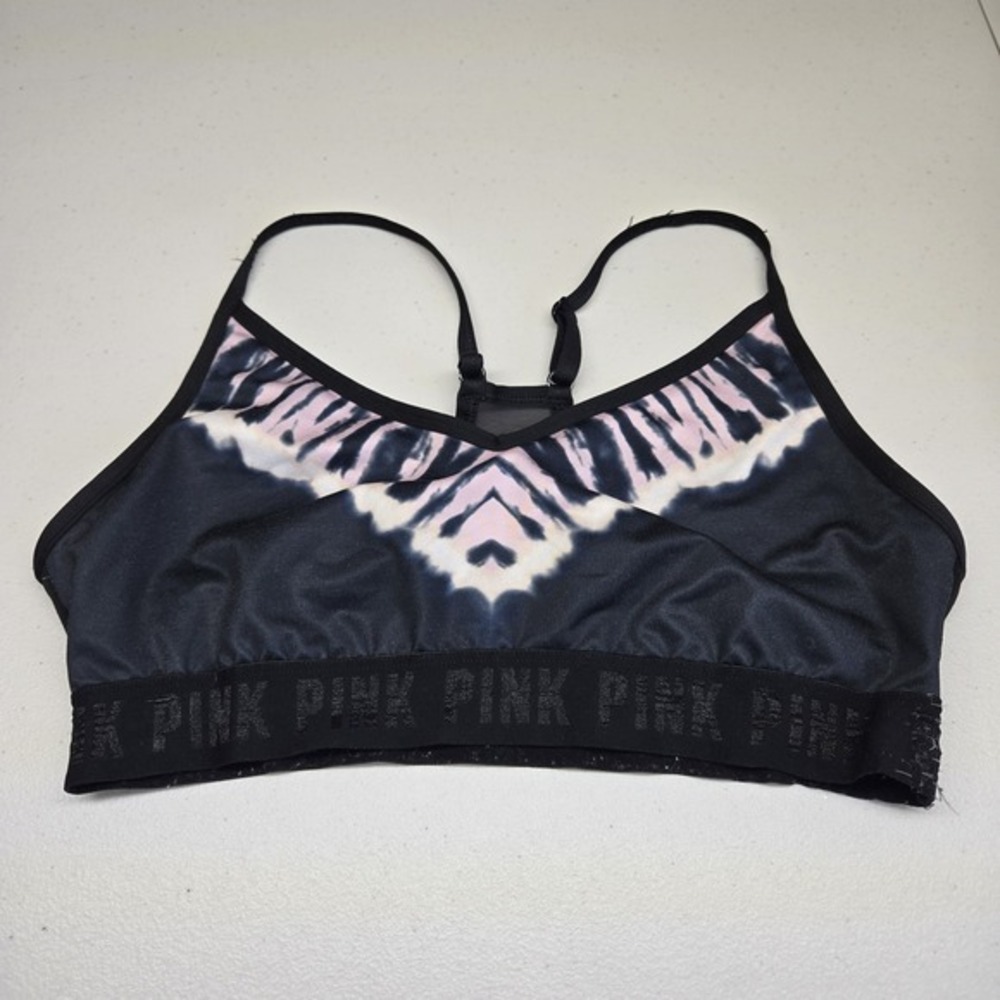 PINK Women‎ Sports Bra Large Black Tie Dye Ultimate Wireless READ
